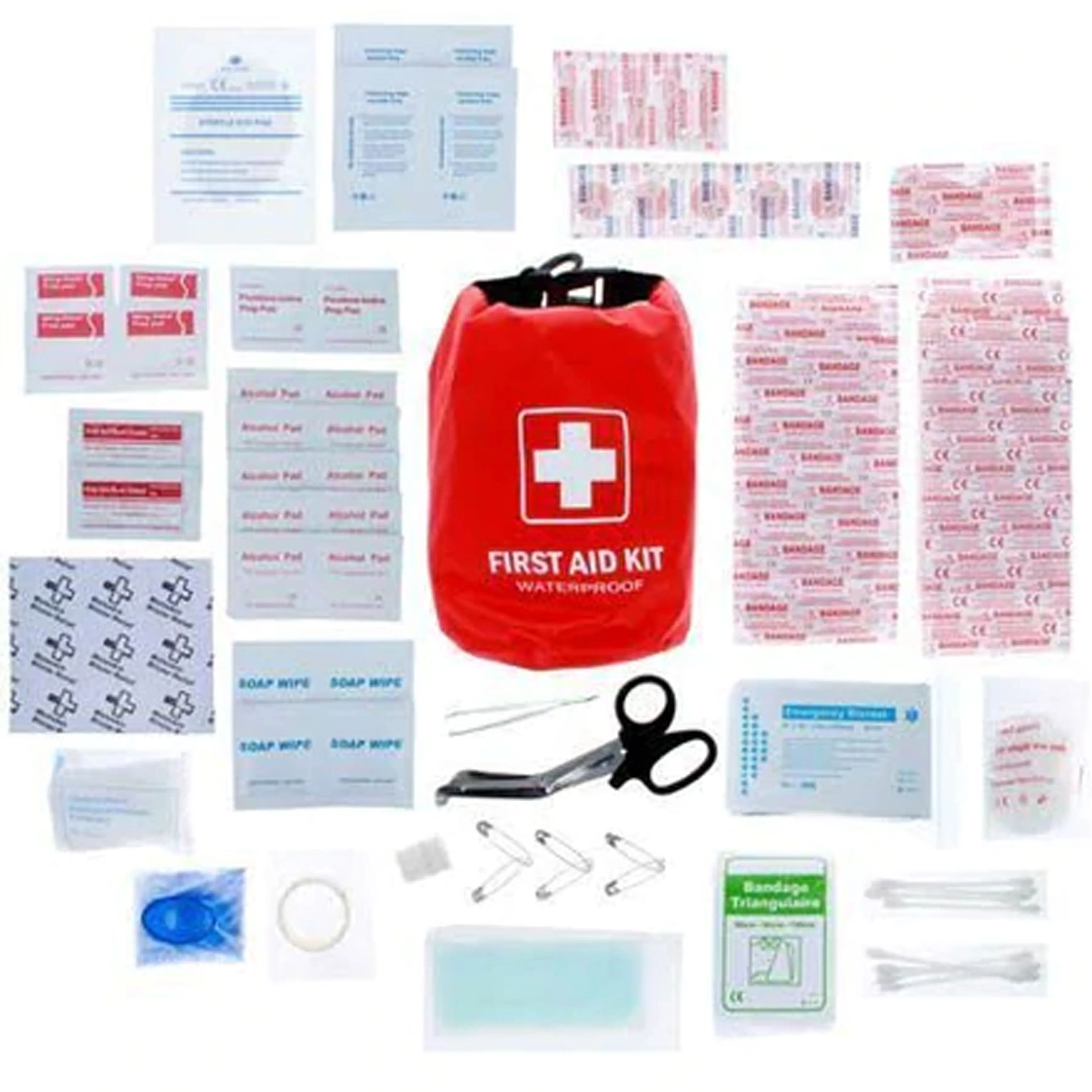 100 Pc First Aid Kit Premium Medical Supplies Emergency Bag Waterproof Dry Sack