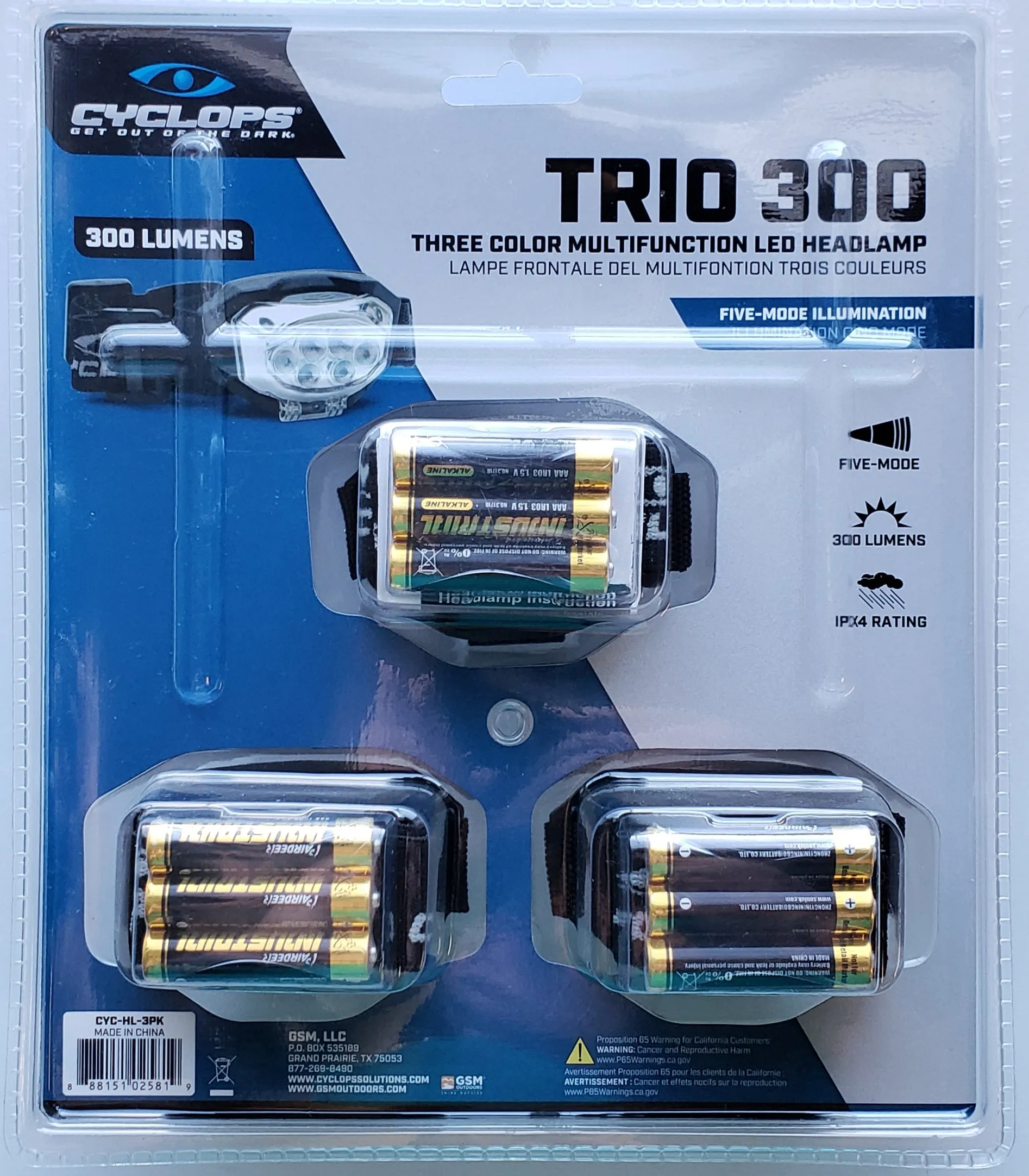 Cyclops 300 Lumens Headlamp 3 Pack