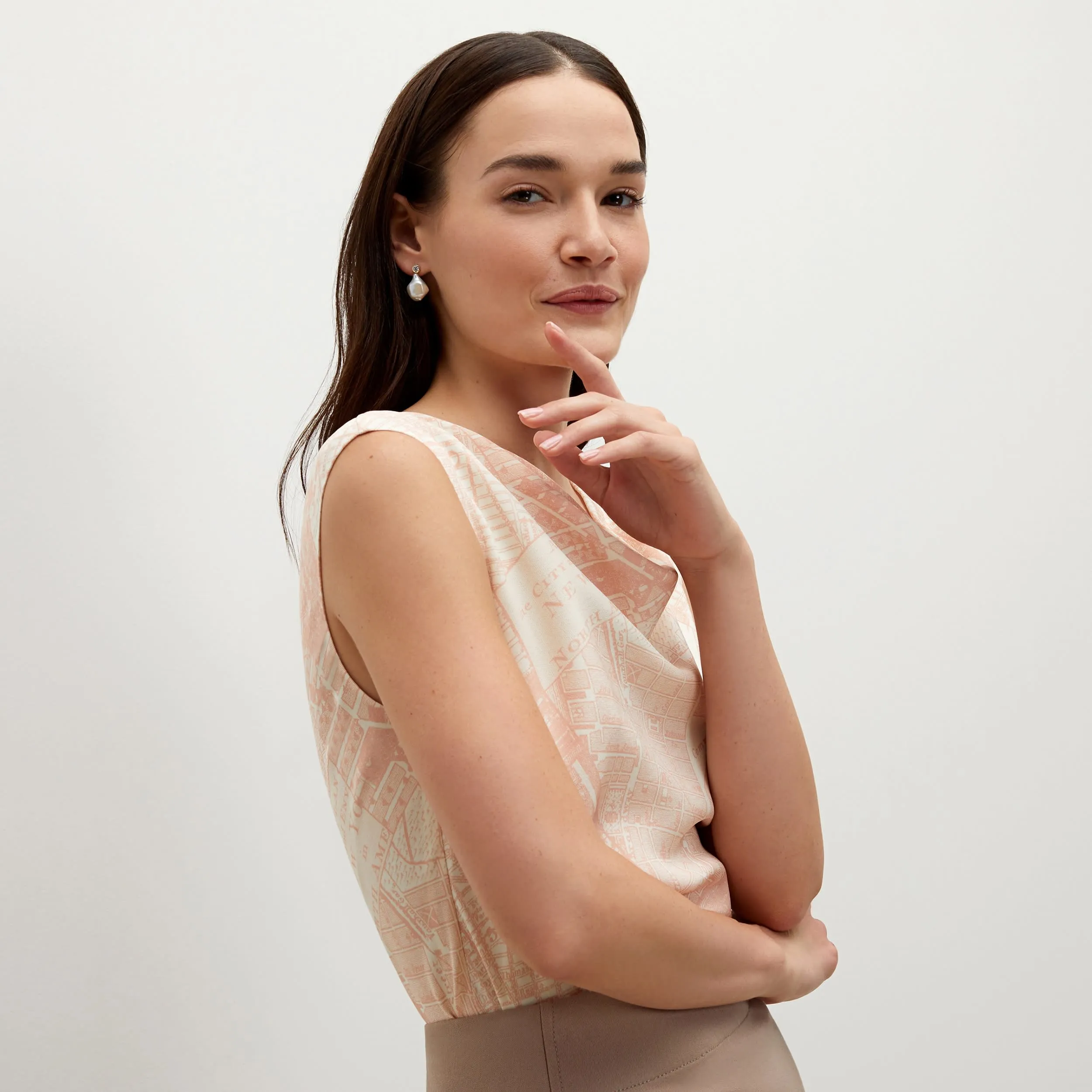 Rowling Top - Atlas Print :: Ivory / Cameo