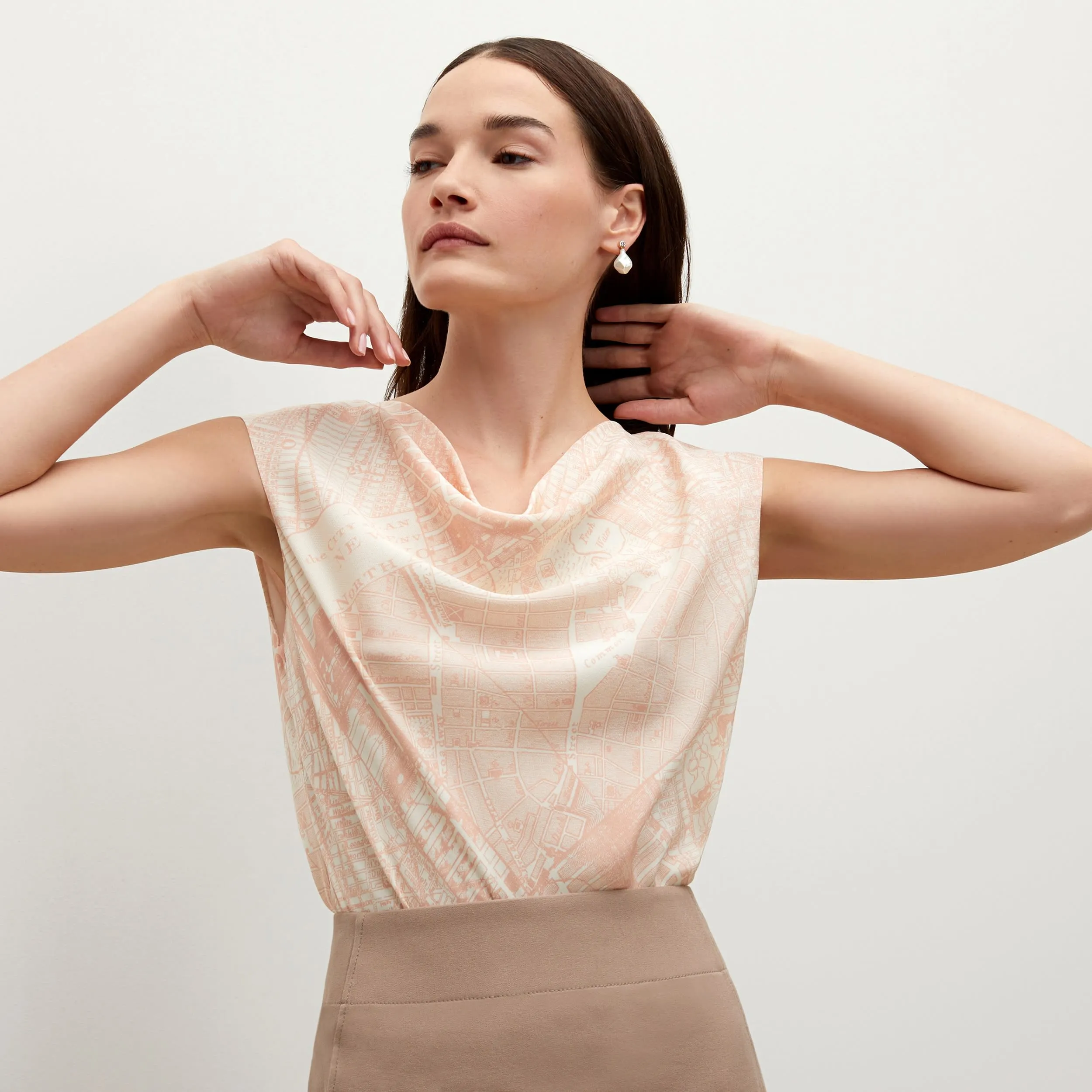 Rowling Top - Atlas Print :: Ivory / Cameo