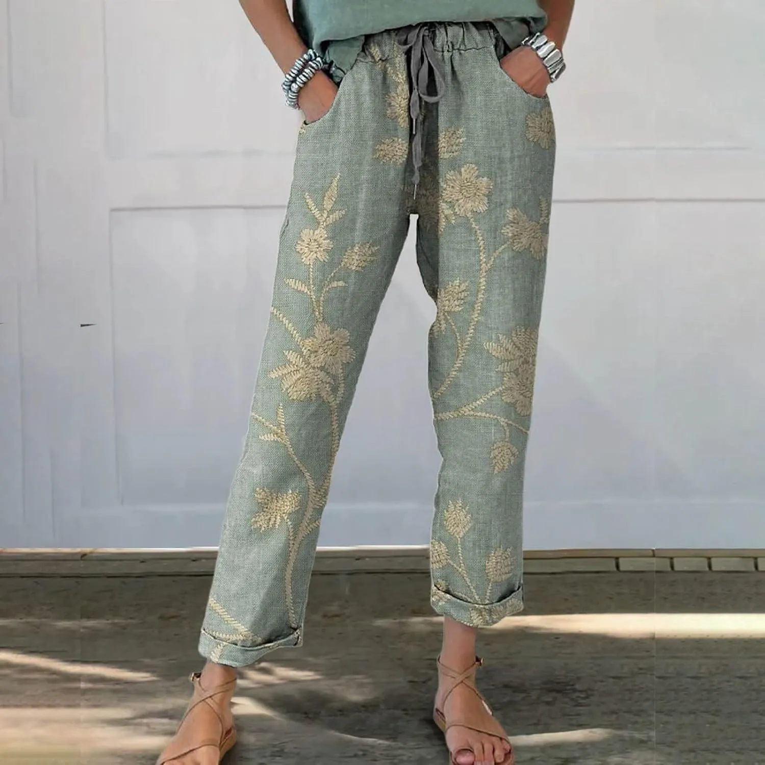 Women's Casual Loose Wide Leg Cozy Pants Linen Elastic Women Leg Solid 2025 Flowy Beach Trendy Trousers with Pockets